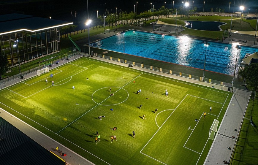 sports complex at night